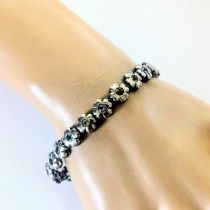 Sterling Silver Multi Gemstone Flower Design Link Tennis Bracelet 7.5"